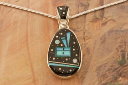 Calvin Begay Night Sky Design with Mystical Yei  Sterling Silver Pendant
